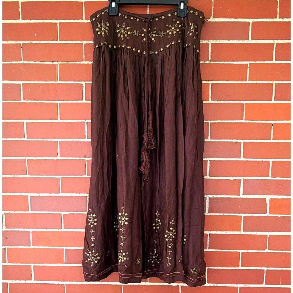 VTG Laura Ashley Peasant Prairie Skirt 10 Brown Beaded Boho Whimsigoth Fairycore